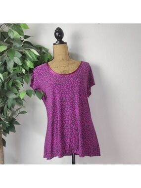 Alfani Intimates Magenta Animal Print Satin Blouse Extra Large